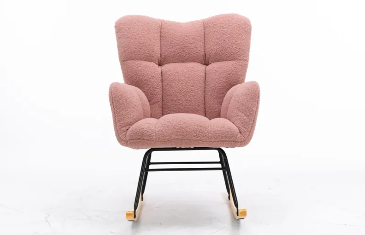 Mid Century Modern Teddy Fabric Tufted Upholstered Rocking Chair Padded Seat For Living Room Bedroom