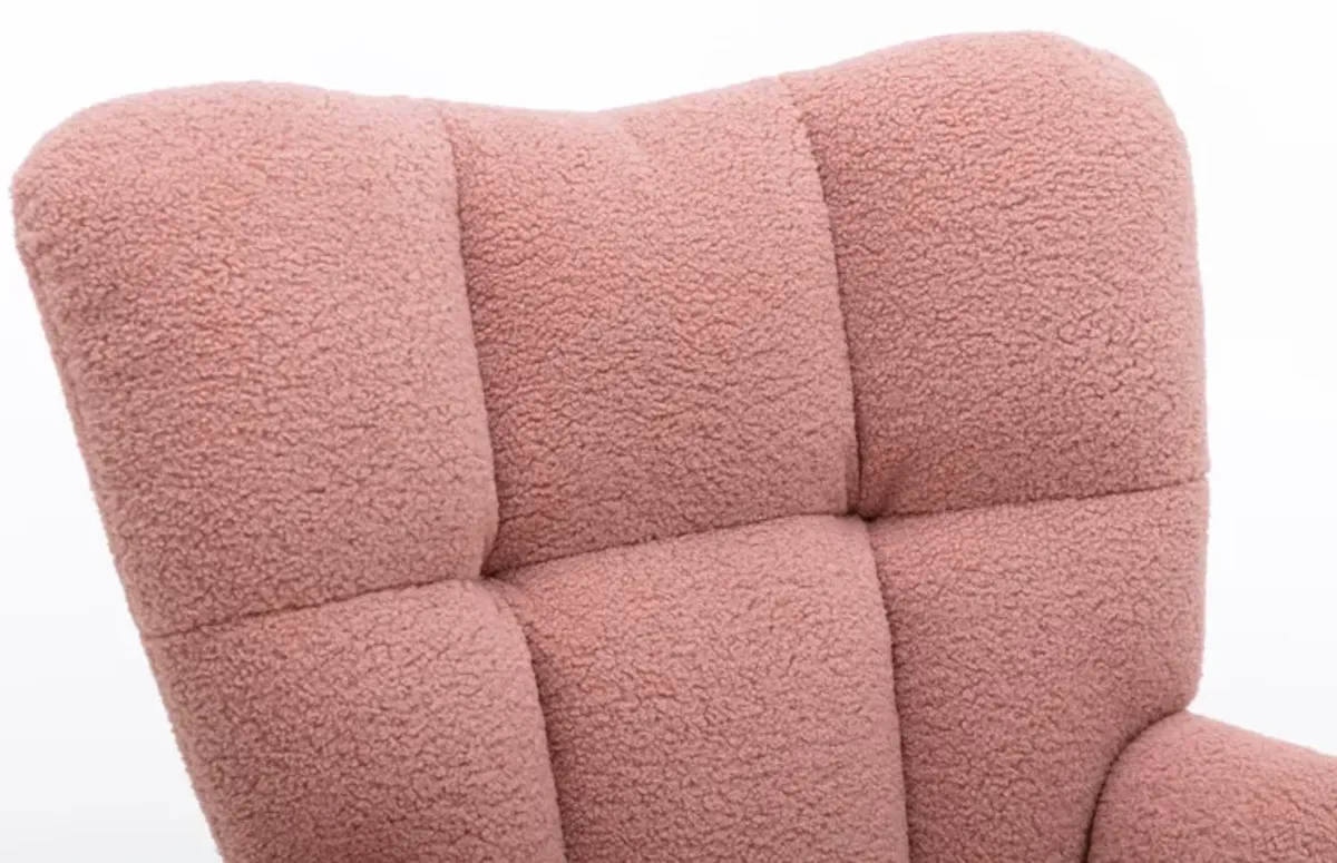 Mid Century Modern Teddy Fabric Tufted Upholstered Rocking Chair Padded Seat For Living Room Bedroom