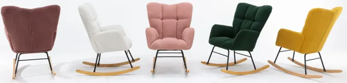 Mid Century Modern Teddy Fabric Tufted Upholstered Rocking Chair Padded Seat For Living Room Bedroom