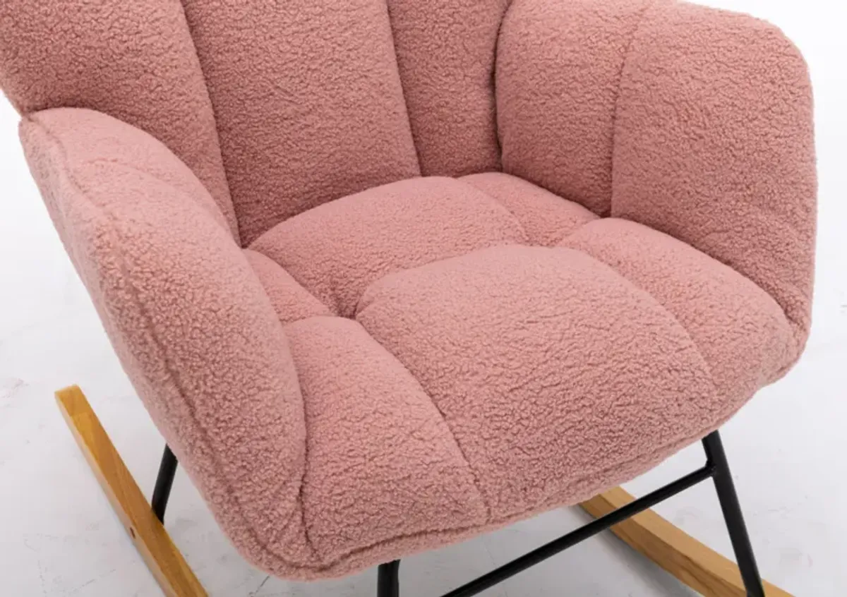 Mid Century Modern Teddy Fabric Tufted Upholstered Rocking Chair Padded Seat For Living Room Bedroom
