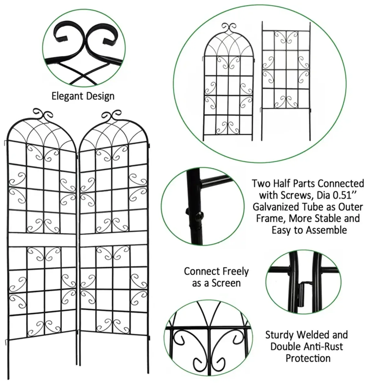 Metal Garden Rustproof Trellis For Climbing Plants Outdoor Flower Support