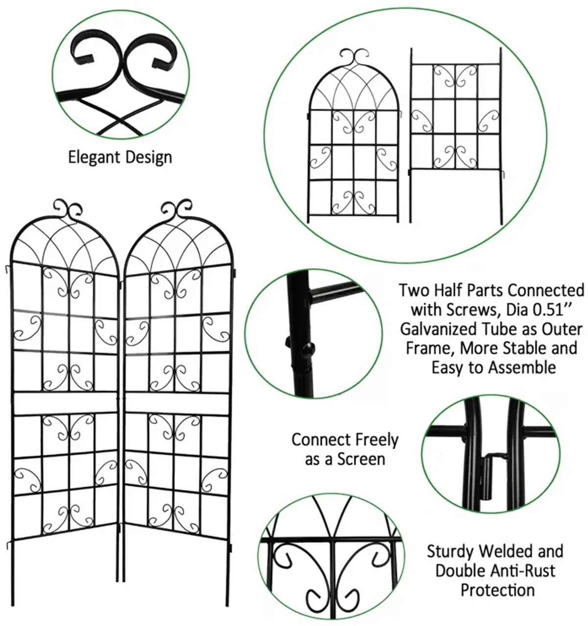 Metal Garden Rustproof Trellis For Climbing Plants Outdoor Flower Support