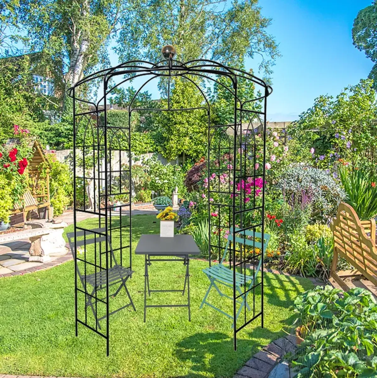 Metal Garden Arch Iron Garden Arbors Gazebo Dia High Birdcage Shape Pergola Pavilion For Wedding Ceremony