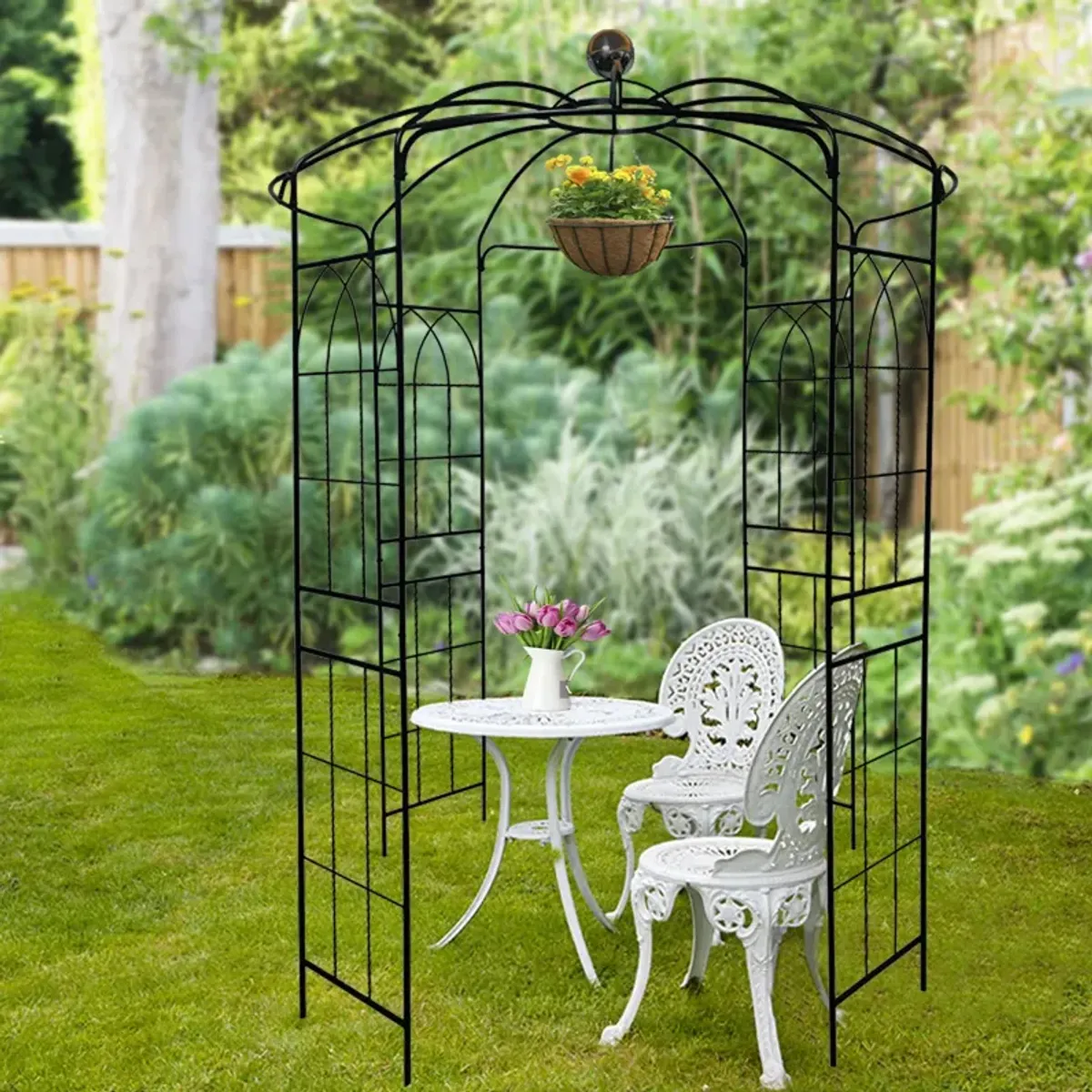 Metal Garden Arch Iron Garden Arbors Gazebo Dia High Birdcage Shape Pergola Pavilion For Wedding Ceremony