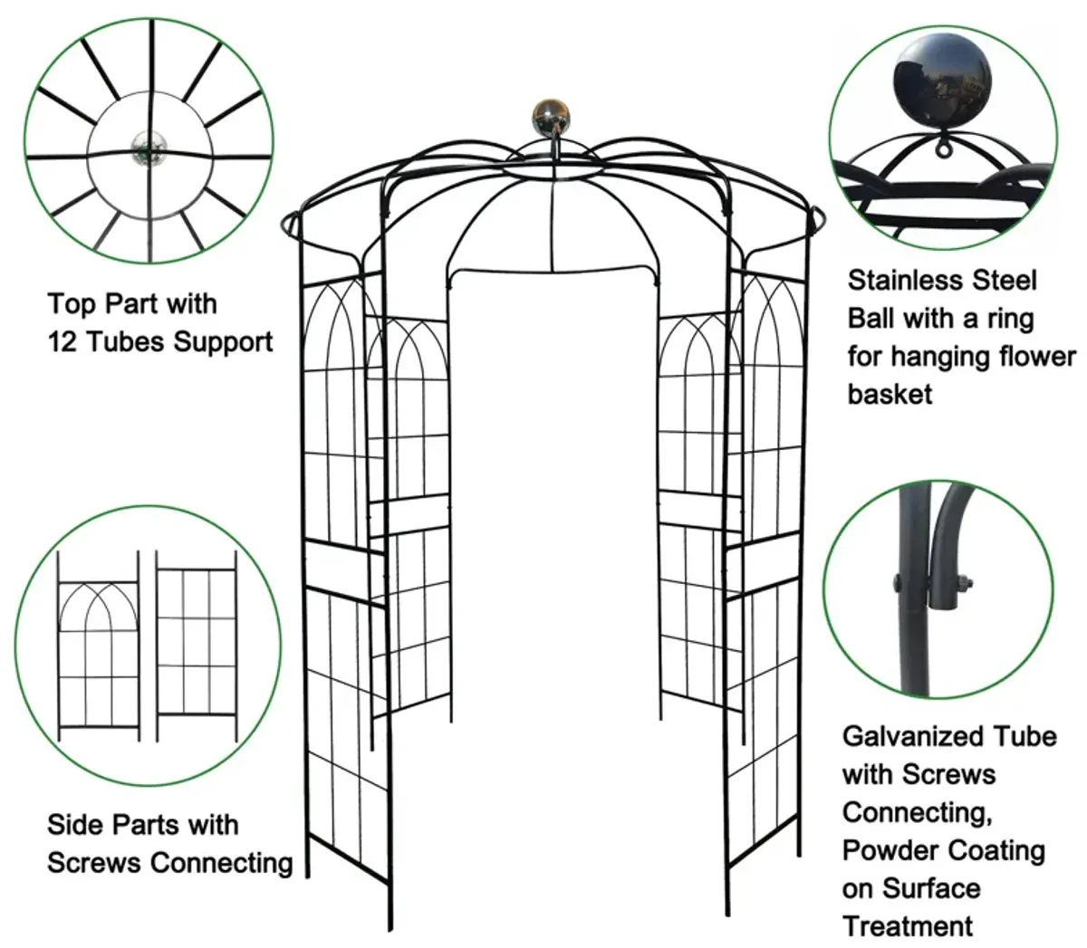 Metal Garden Arch Iron Garden Arbors Gazebo Dia High Birdcage Shape Pergola Pavilion For Wedding Ceremony