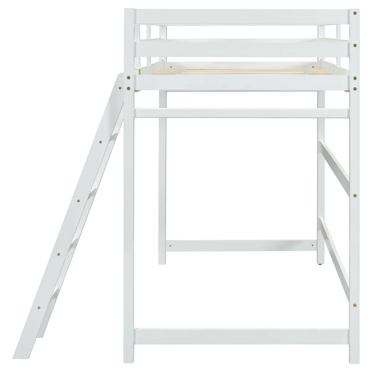High Loft Bed With Inclined Ladder, Guardrails