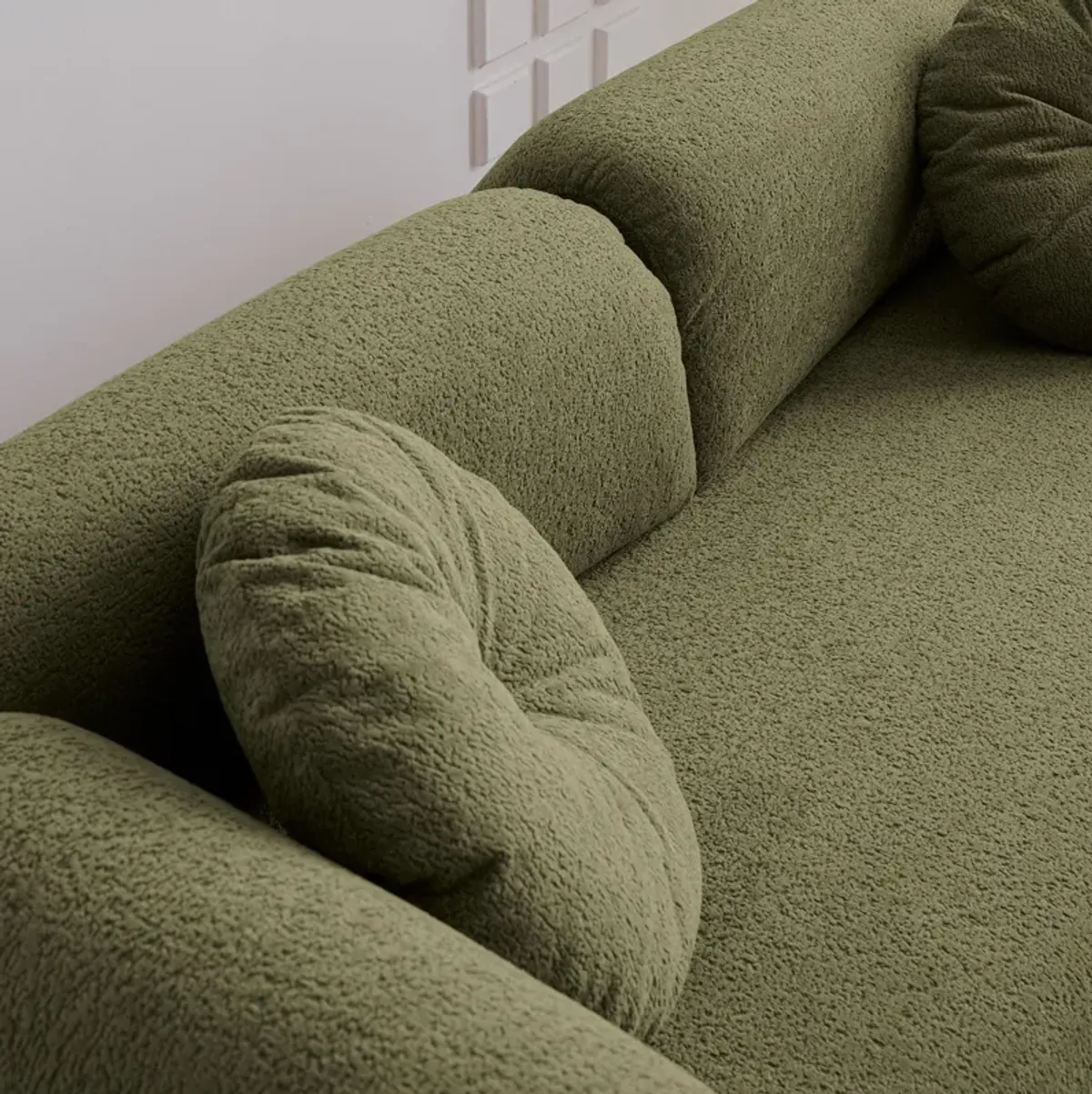 Modern Lamb Wool Sofa With Decorative Throw Pillows For Small Spaces