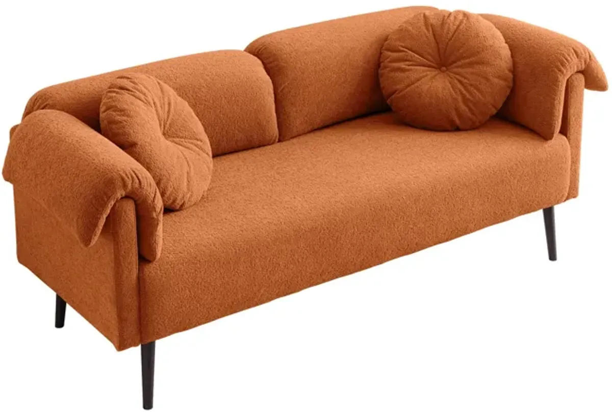 Modern Lamb Wool Sofa With Decorative Throw Pillows For Small Spaces