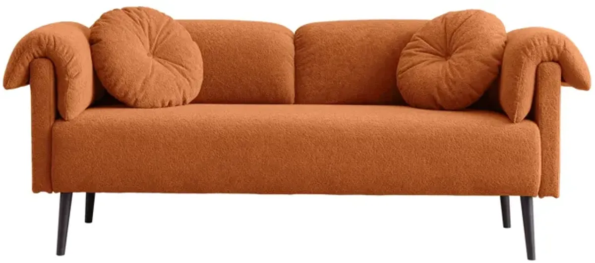 Modern Lamb Wool Sofa With Decorative Throw Pillows For Small Spaces