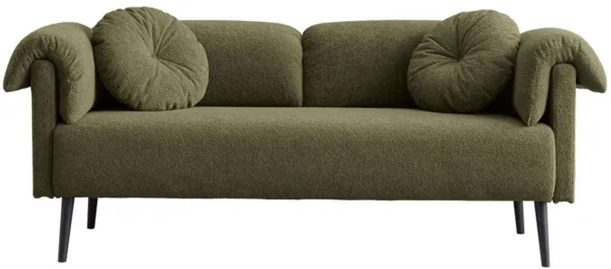 Modern Lamb Wool Sofa With Decorative Throw Pillows For Small Spaces