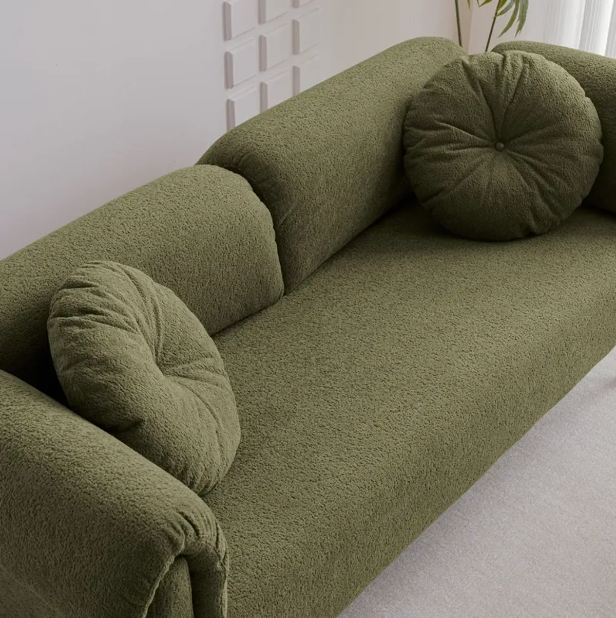 Modern Lamb Wool Sofa With Decorative Throw Pillows For Small Spaces