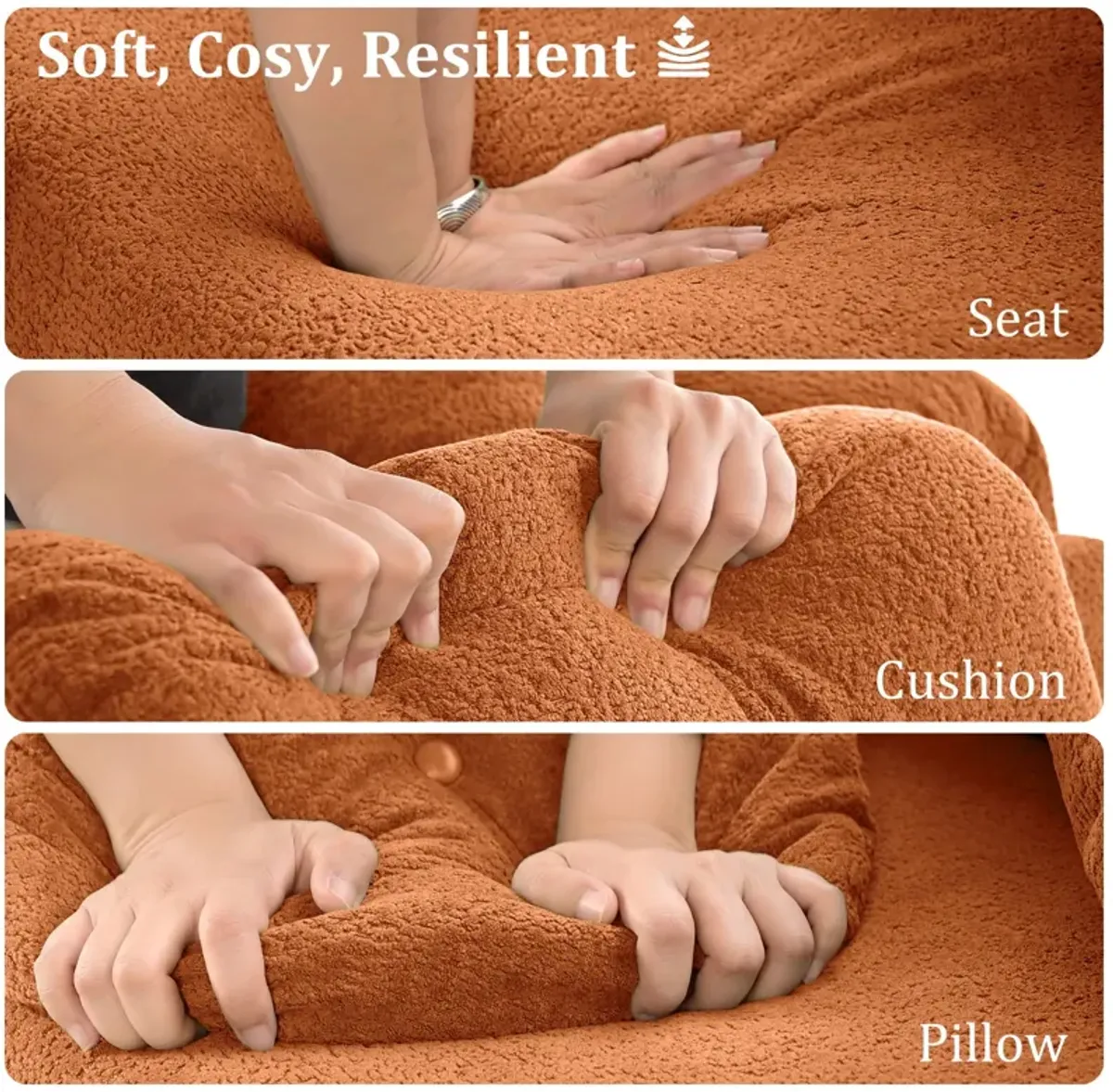 Modern Lamb Wool Sofa With Decorative Throw Pillows For Small Spaces
