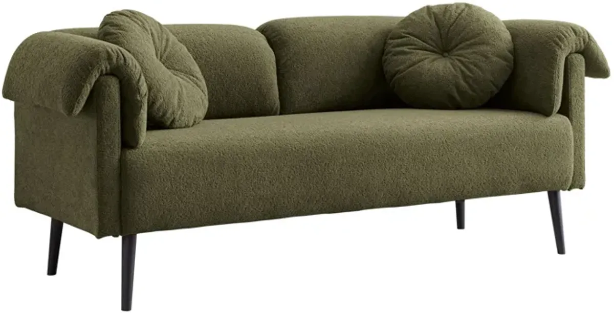 Modern Lamb Wool Sofa With Decorative Throw Pillows For Small Spaces