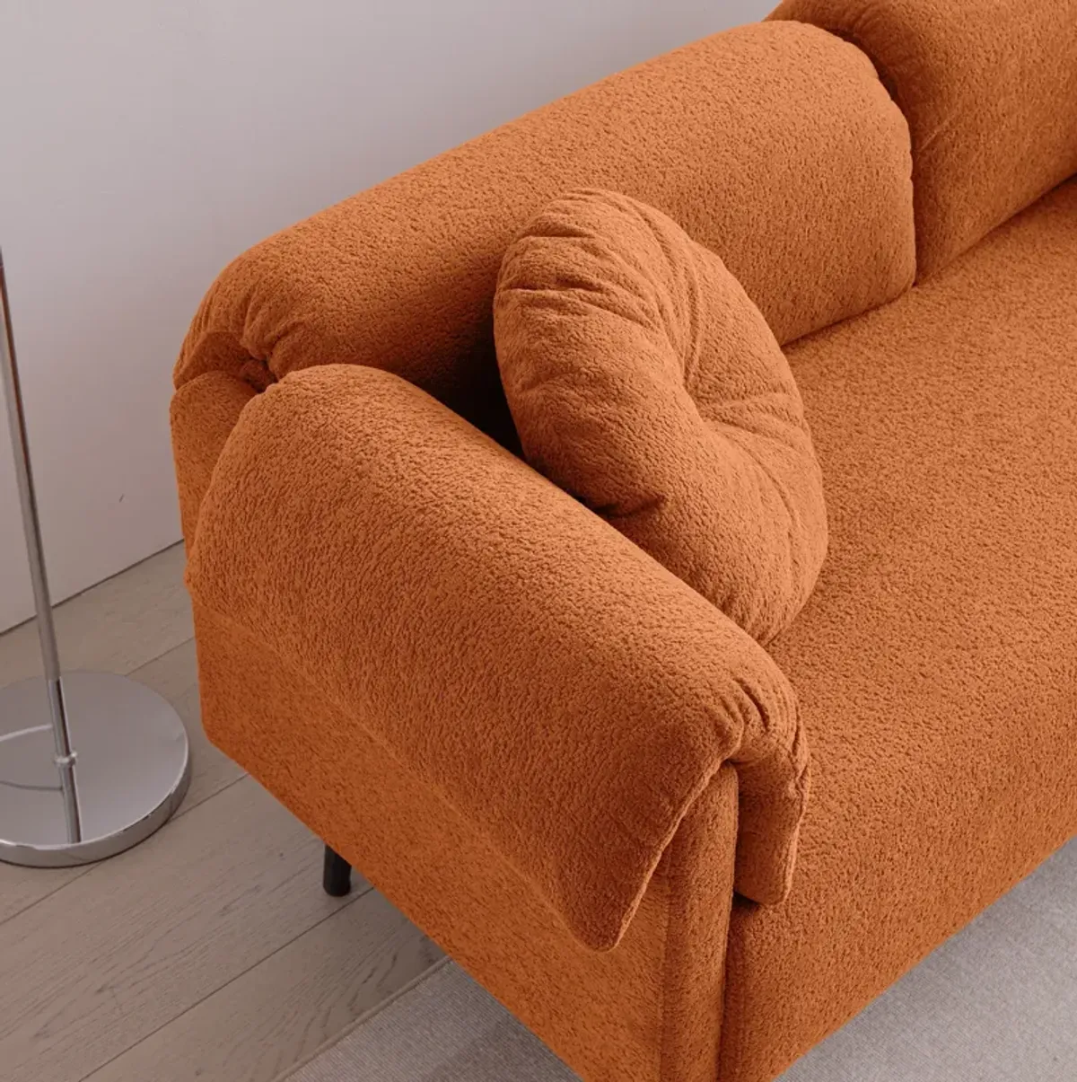 Modern Lamb Wool Sofa With Decorative Throw Pillows For Small Spaces