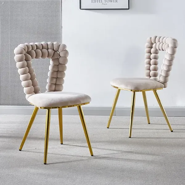 Modern Chair With Iron Tube Legs, Soft Cushions And Comfortable Backrest, Suitable For Dining Room, Living Room, Cafe, Hairball Back