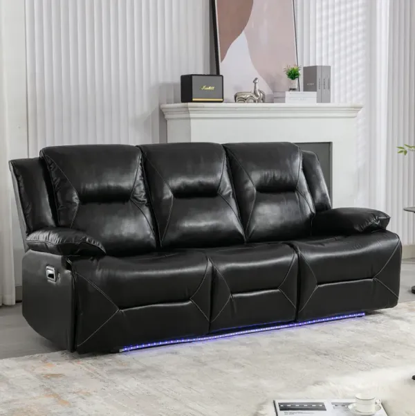 3 Seater Home Theater Recliner Manual Recliner Chair With A LED Light Strip Two Built-In Cup Holders For Living Room
