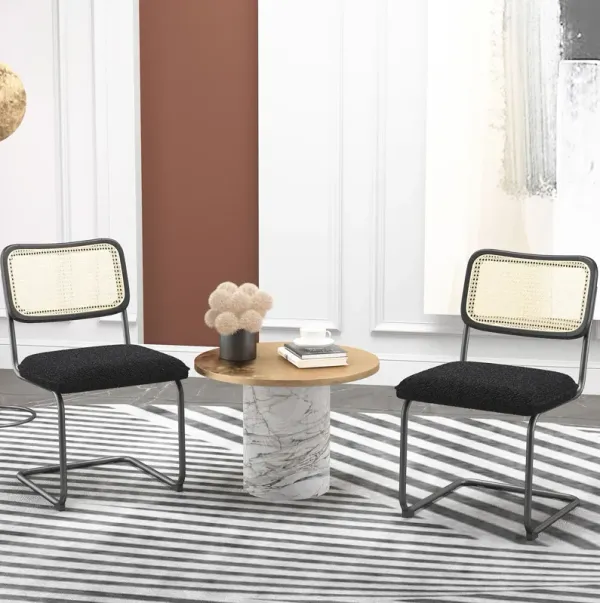 Teddy Velvet Dining Chair With High-Density Sponge, Rattan Chair (Set of 2) For Dining Room, Living Room - Black