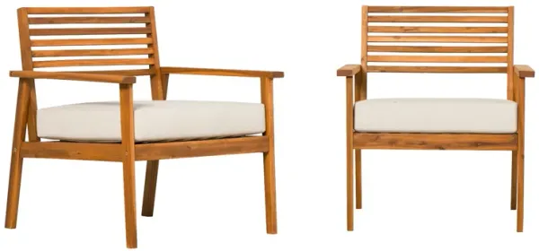 Modern 2 Piece Slat Back Solid Acacia Wood Patio Club Chair Set - Brown