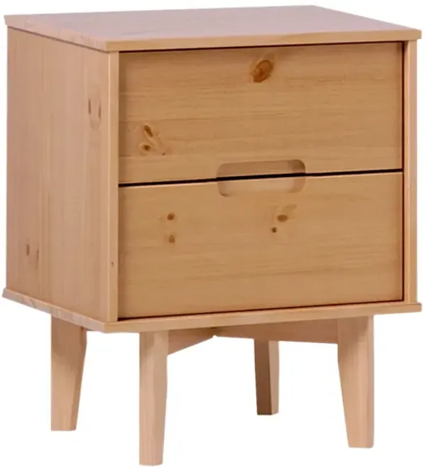 Mid-Century Modern Solid Wood 2 Drawer Nightstand - Natural Pine