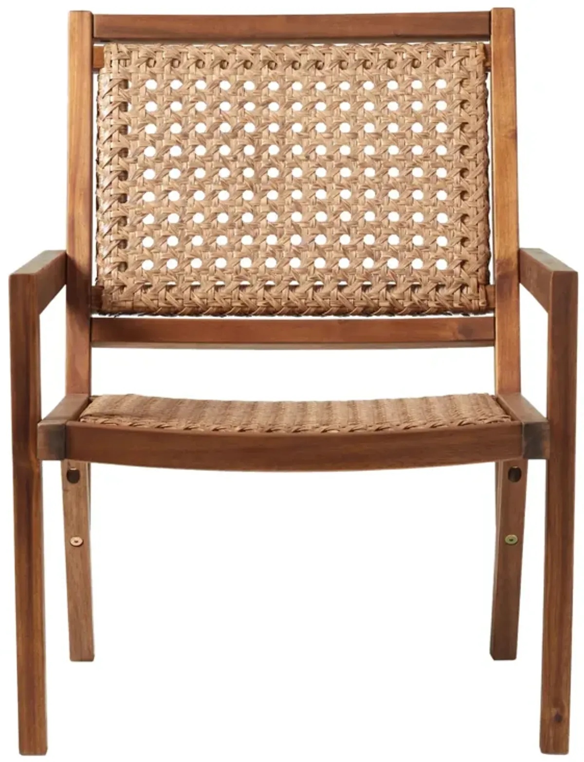 Coastal Solid Wood And Rattan Outdoor Accent Chair - Dark Brown
