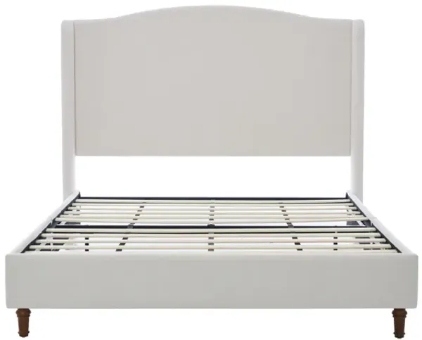 Hannah - Upholstered Wingback Bed Size / Tall Headboard Upholstered King Bed / Premium Textured Canvas Chenille Look / Minimalist Designs / No Box Spring Needed