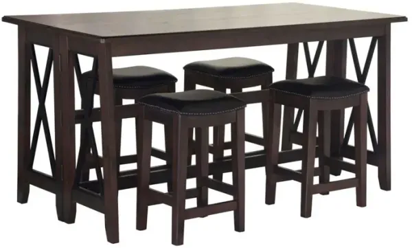 Drop Leaf Table With 4 Stools - Dark Brown
