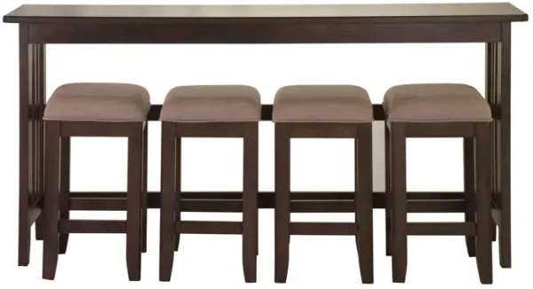 Console Table With 4 Stools - Dark Brown