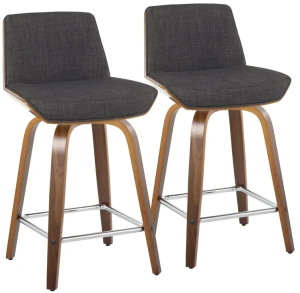 Corazza - Mid Century Modern Fixed Height Counter Stool With Swivel With Square Footrest (Set of 2)