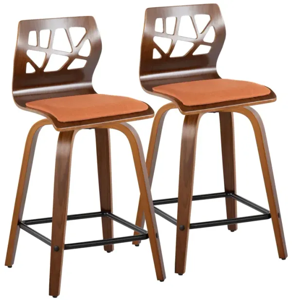 Folia - Mid Century Modern Fixed Height Counter Stool With Swivel With Square Footrest (Set of 2)