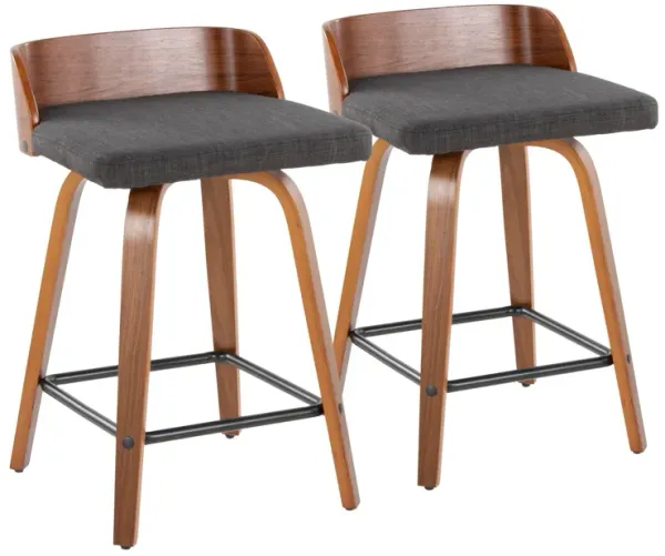 Maya - Mid Century Modern Fixed Height Counter StoolSwivel And Square Footrest (Set of 2)