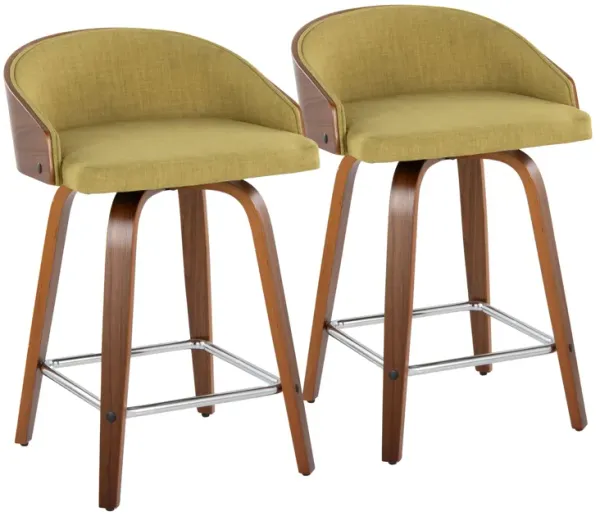Shiraz - Mid-Century Modern Fixed Height Stool With Swivel With Square Footrest (Set of 2)