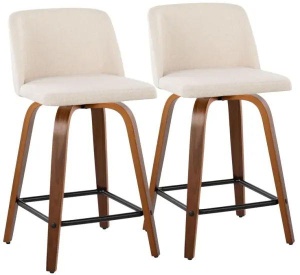 Toriano - Mid Century Modern Fixed Height Counter Stool With Swivel & Square Footrest (Set of 2)