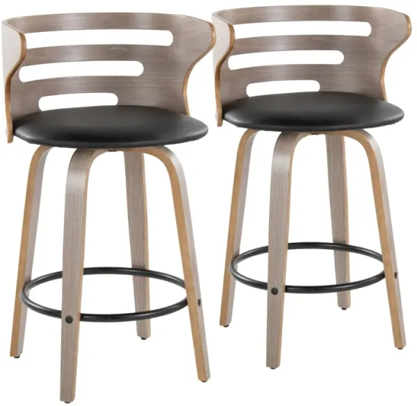 Cosini - Mid Century Modern Fixed Height Barstool With Swivel And Round Footrest (Set of 2)