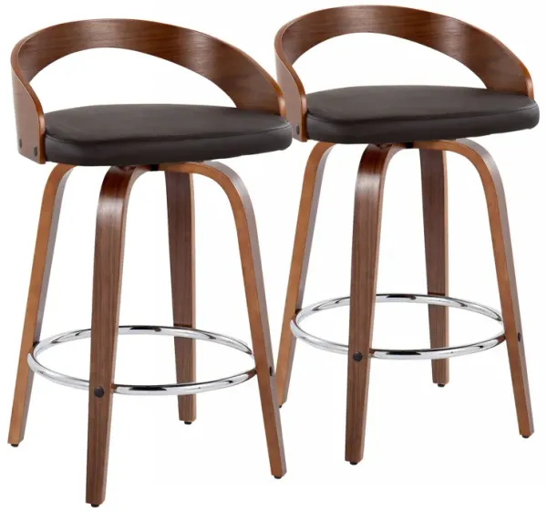 Grotto - Mid Century Modern Elegant Fixed Height Counter Stool With Swivel With Round Footrest (Set of 2)