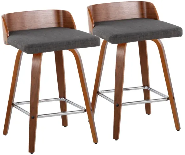 Maya - Mid Century Modern Fixed Height Counter Stool & Swivel With Square Footrest (Set of 2)