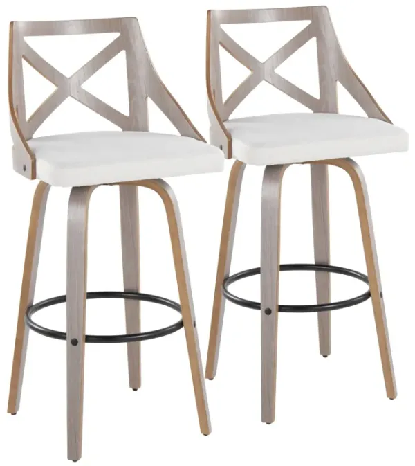 Charlotte - Farmhouse Fixed Height Barstool With Swivel & Round Footrest (Set of 2) - Light Gray / Cream