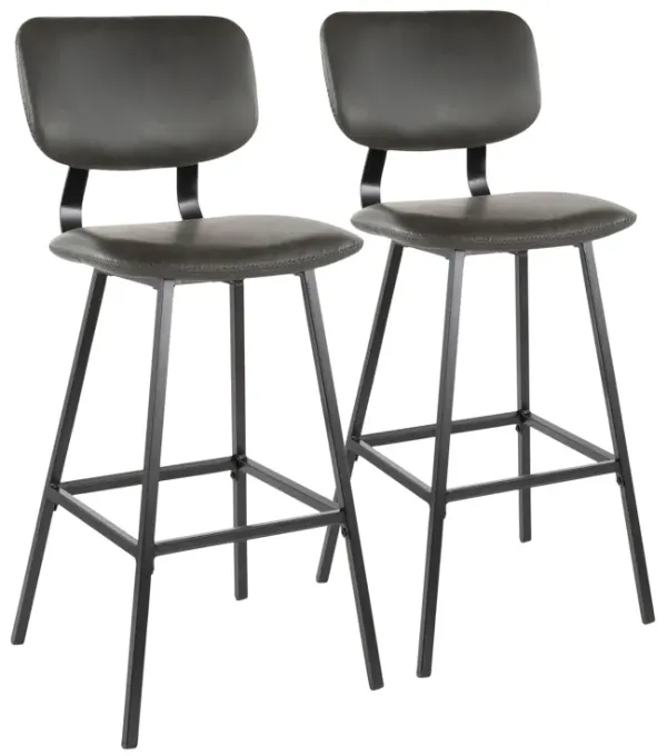 Foundry - Contemporary Barstool Zig Zag Stitching (Set of 2) - Black / Gray