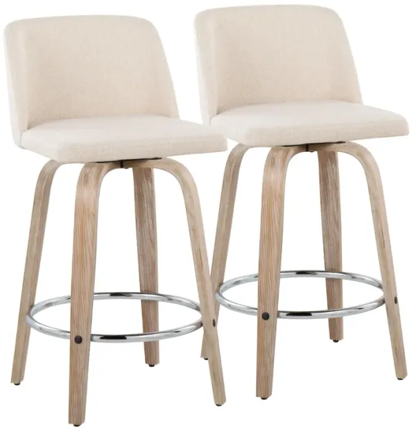 Toriano - Contemporary Fixed Height Counter Stool With Swivel & Round Footrest Modern Design (Set of 2)