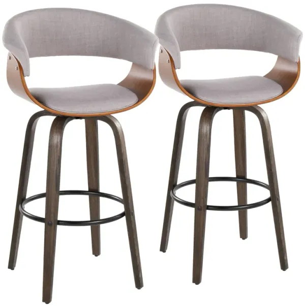 Vintage Mod - Mid Century Modern Fixed Height Barstool With Swivel & Round Footrest (Set of 2)
