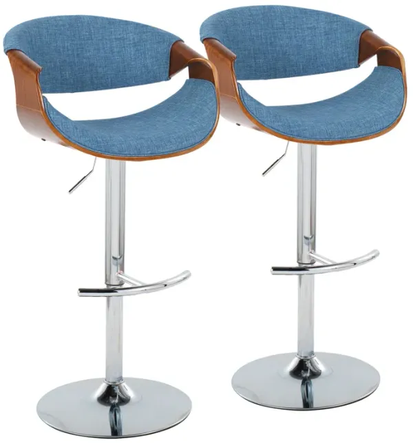 Curvo - Mid Century Modern Adjustable Barstool With Swivel With Rounded T Footrest (Set of 2)