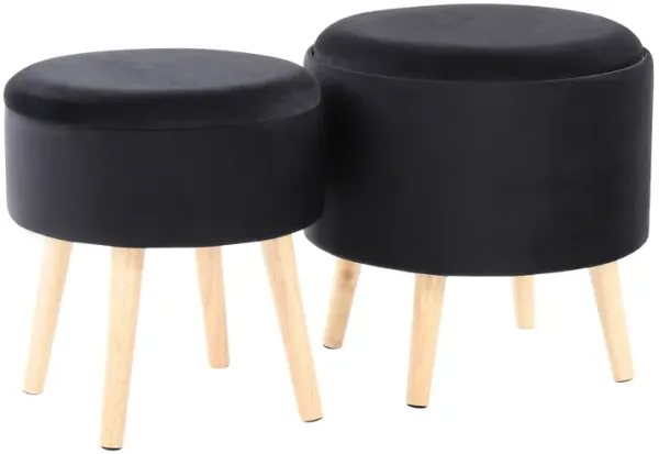 Tray - Contemporary Storage Ottoman With Matching Stool - Black / Natural