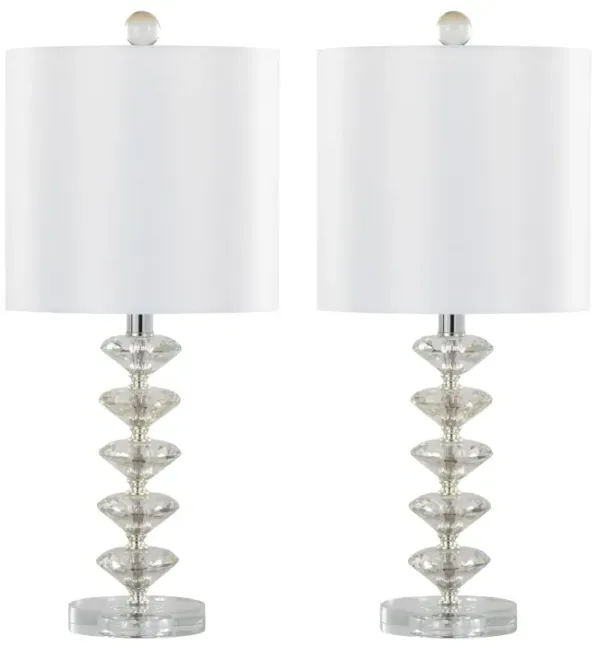 Diamond - Stacked Contemporary Crystal Table Lamp (Set of 2) - Clear / Off White / Chrome