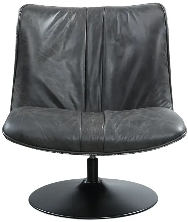 Piotr - Top Grain Leather Accent Chair With Swivel - Black