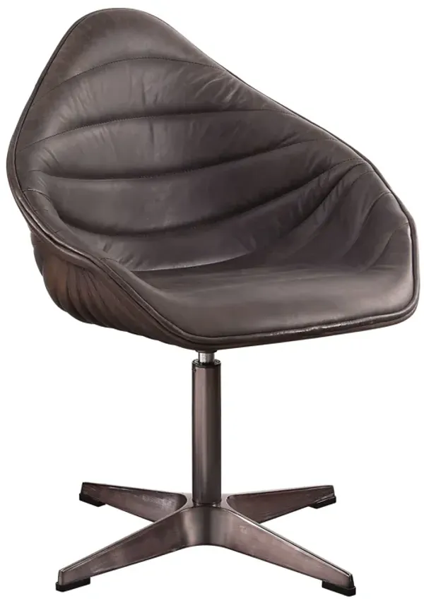 Pipino - Top Grain Leather Accent Chair With Swivel - Antique Ebony