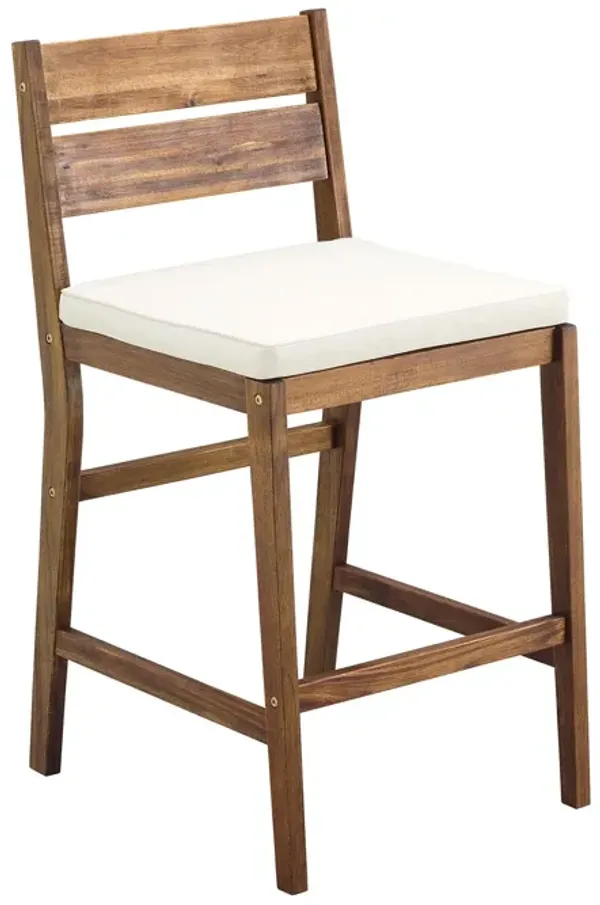 Modern 2 Piece Solid Acacia Wood Counter Stools With Cushion - Dark Brown