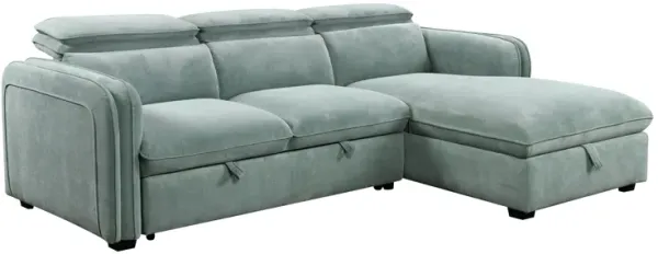 Zavala - Chenille Sectional Sofa With Sleeper & Storage - Light Green