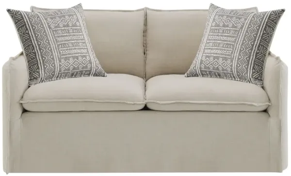 Upendo - Pattern Linen Loveseat With 2 Toss Pillows - Beige