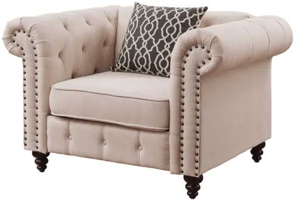 Aurelia - Linen Chair With Pillow - Beige