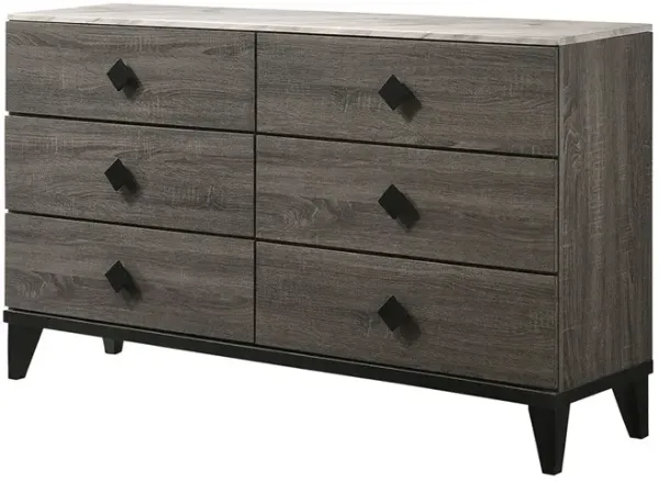 Avantika - Faux Marble Top Rustic Dresser - Gray / Marble / Oak