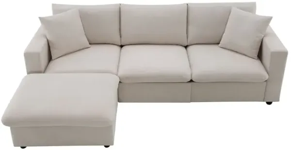 Modern Sectional Sofa, L-Shaped Couch Set With 2 Free Pillows, 4-Seat Polyester Fabric Couch Set With Convertible Ottoman For Living Room, Apartment, Office